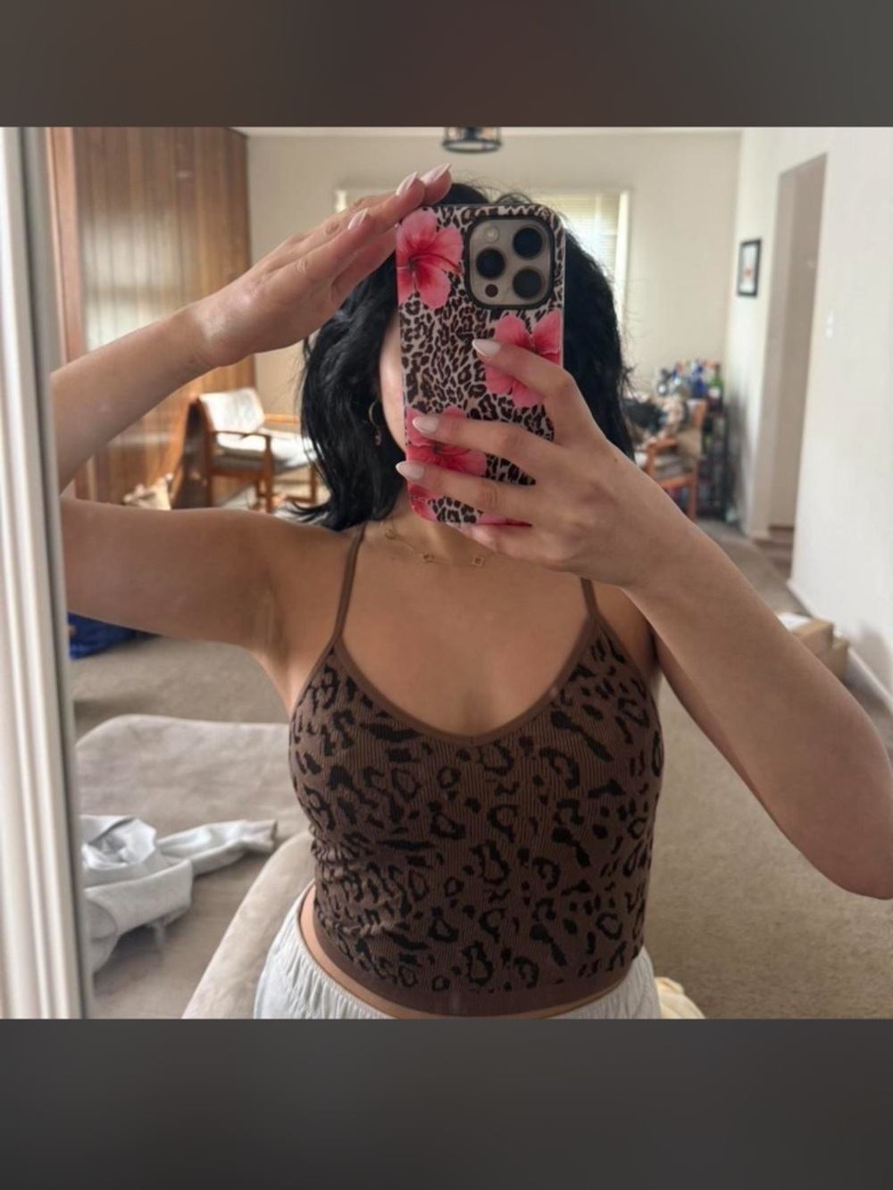 Leopard Print cami tank top crop animal cheetah brown tan black ribbed